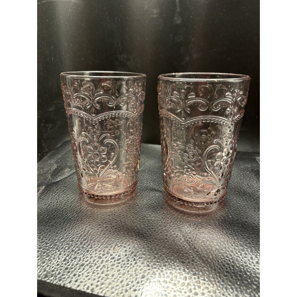 Set 4 The Pioneer Woman Amelia Pink/ Purple Rose Glasses Tumbler 15.2 Ounces